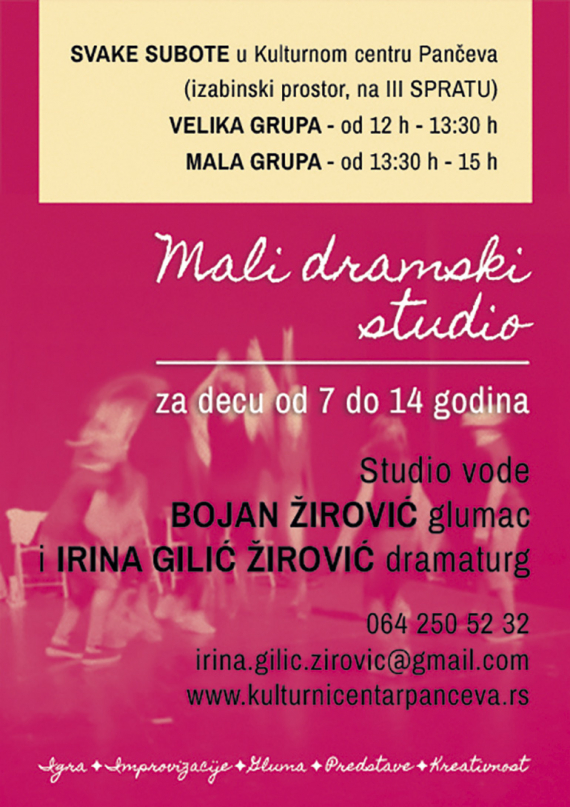 Mali dramski studio KC Pančeva nastavlja sa glumačkim radionicama 24. septembra!